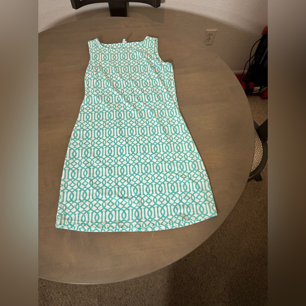 Lulu-B Aqua and White Geometric Mini Dress